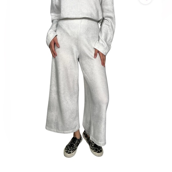 Zara Glitter Textured Wide-Leg pants Medium and sweater Larger Set White Women's - Picture 1 of 16